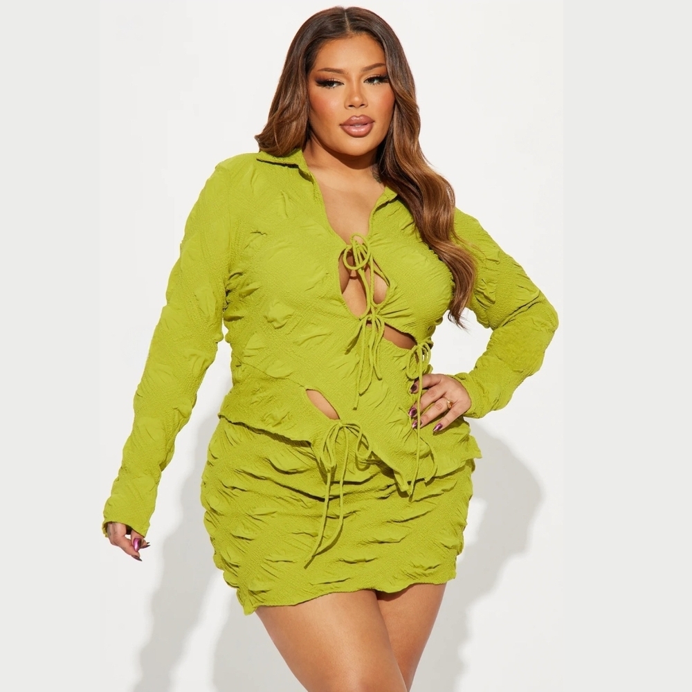 Green Ruched Two Peice Set